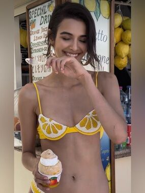 Leslie Amon Beaded lemon beaded Slice Bikini Top